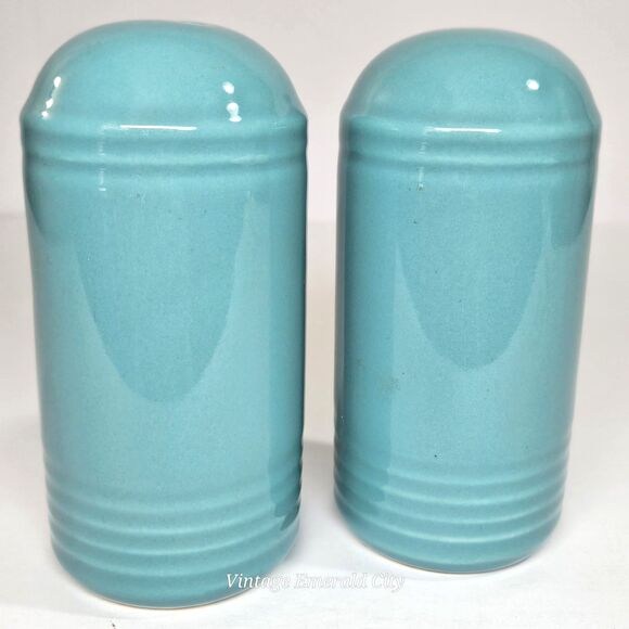Vtg Neo Art Deco Japan Beehive Salt & Pepper Shakers Teal Blue Color Connection - Picture 2 of 12